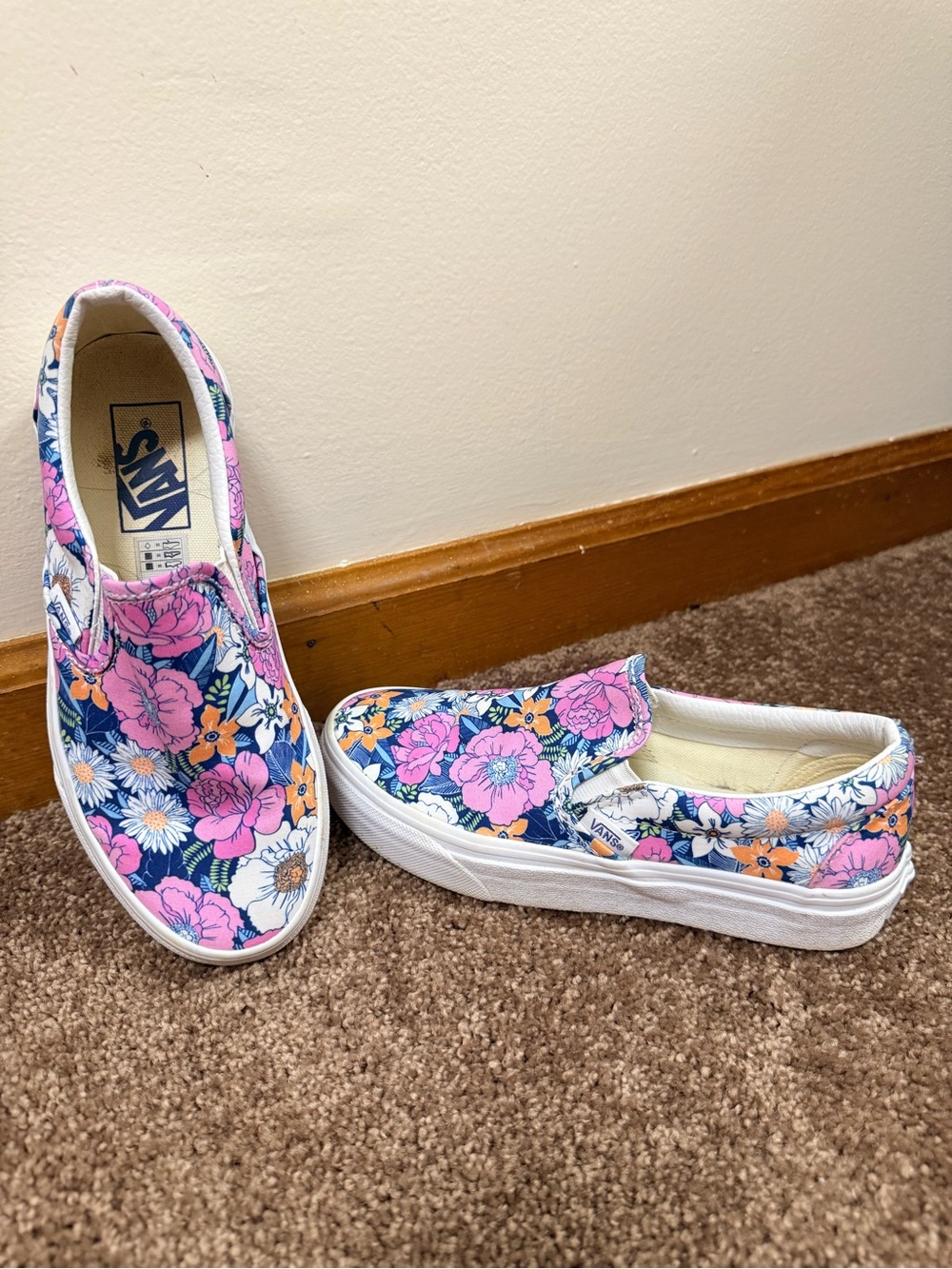 Vans Floral Slip-On Sneakers in Navy, Pink & Orange